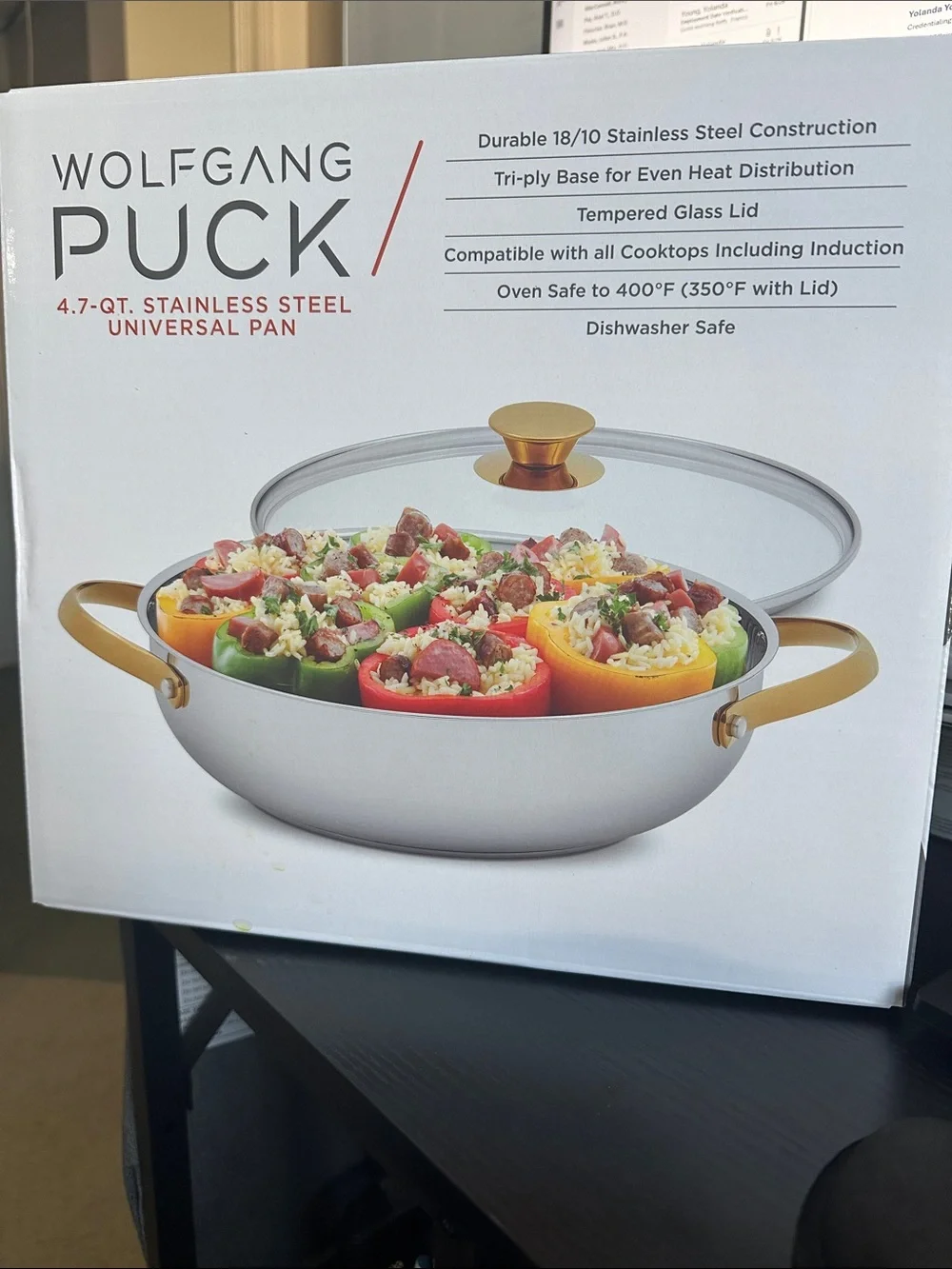 Wolfgang Puck 4.7-Qt Stainless Steel Universal Pan with Gold Handles